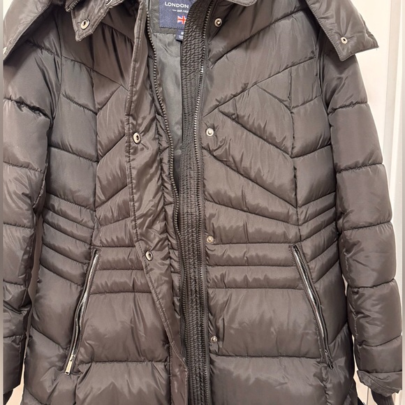 London Fog Women's Black Puffer Jacket with Detachable Faux Fur and Hood - Picture 2 of 9